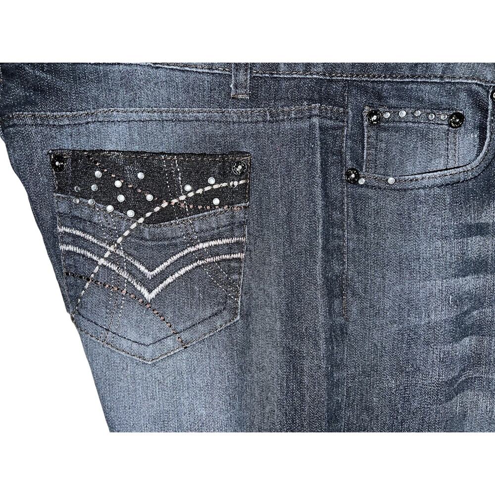 No Fuze Jeans - Embellished Lace Rhinestone Stitch Pocket -Sz 14 - Black